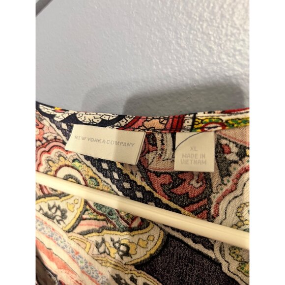 New York & Company Multi Color Paisley Long Sleeve Maxi Dress V Neck Size XL NWT - Picture 5 of 15